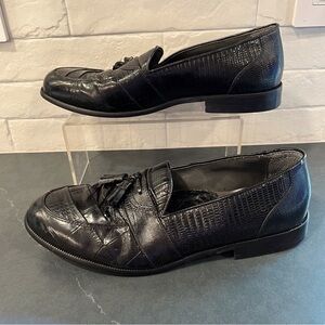 Stacy Adams sz 11 black snakeskin leather tassel loafers
